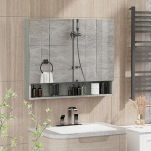Kleankin Bathroom Mirror Cabinet, Wall Mounted Storage Cabinet with Adjustable Shelves, 3 Doors and Cupboards, Grey