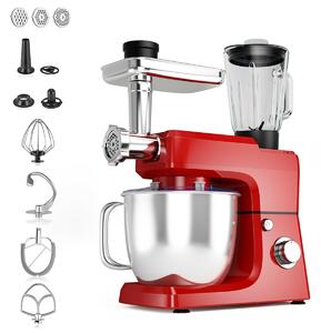 Costway 3 in 1 Electric Food Stand Mixer with Dough Hook and Mixing Bowl-Red