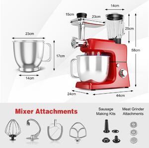 Costway 3 in 1 Electric Food Stand Mixer with Dough Hook and Mixing Bowl-Red