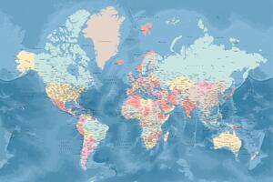 Map Light blue and pastels detailed world map, Blursbyai, (40 x 26.7 cm)