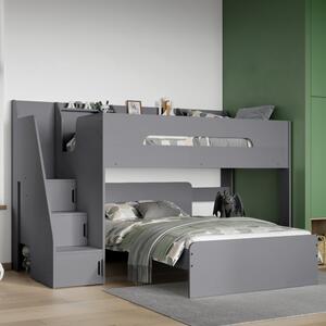 Stepaside L Shaped Triple Sleeper Bed Frame Grey