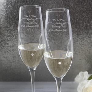 Personalised Hand Cut Little Hearts Pair of Flutes with Gift Box Clear