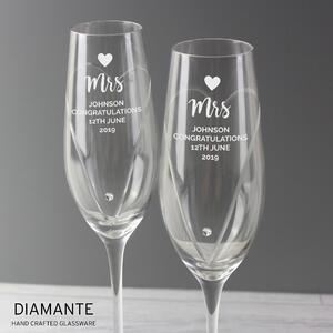 Personalised Hand Cut Heart Celebration Pair of Flutes with Gift Box Clear