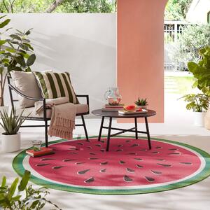 Watermelon Recycled Round Indoor Outdoor Rug Red/Green/Black