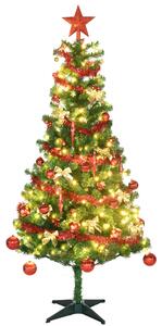 HOMCOM 6' Artificial Prelit Christmas Trees Holiday Décor with Warm White LED Lights, Auto Open, Tinsel, Ball, Star