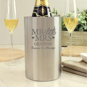 Personalised Mr and Mrs Wine Cooler Silver
