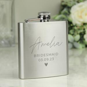 Personalised Wedding Party Hip Flask Silver