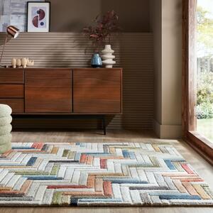 Russo Wool Geometric Modern Rug MultiColoured