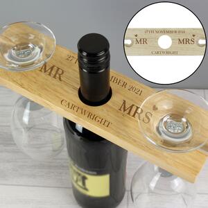 Personalised Married Couple Wine Glass and Bottle Holder Natural
