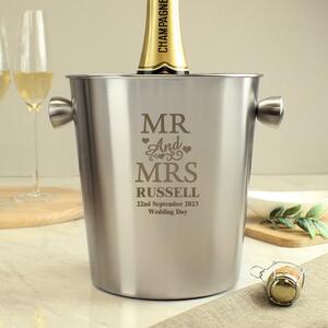 Personalised Mr and Mrs Ice Bucket Silver