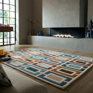 Retro Blocks Carved Wool Rug Blue