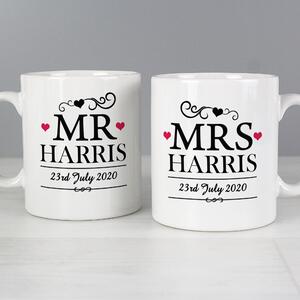 Personalised Set of 2 Mr and Mrs Mugs White