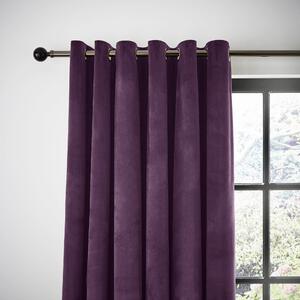 Recycled Velour Aubergine Eyelet Curtains Aubergine (Purple)