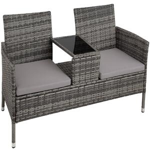 404559 garden bench with table poly rattan - grey/light grey