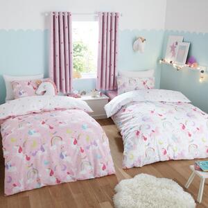 Unicorn Stars Duvet Cover and Pillowcase Twin Pack Set Pink/Blue/White