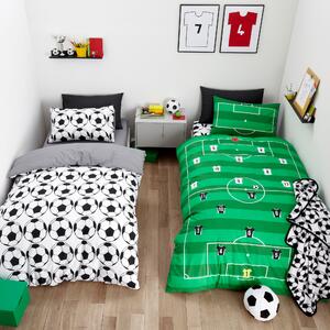 Football Duvet Cover and Pillowcase Twin Pack Set Green/Black/White
