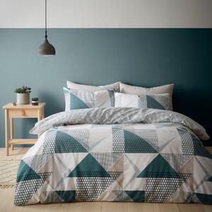 Scandi Triangle Green Duvet Cover and Pillowcase Set Green/White/Brown