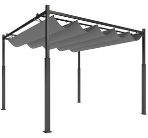 Outsunny 3 x 3(m) Garden Pergola with Retractable Roof and Magnetic Fixture, Outdoor Pergola Kit Sun Shade Canopy, UPF30+, 80mm Metal Column, Grey