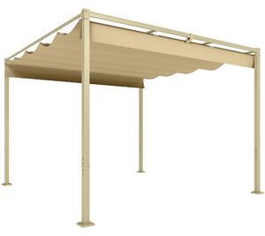 Outsunny 3 x 3(m) Garden Pergola with Retractable Roof and Magnetic Fixture, Outdoor Gazebo Pergola Kit Sun Shade Canopy, UPF30+, Khaki