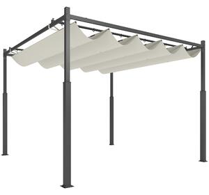 Outsunny 3 x 3(m) Garden Pergola with Retractable Roof and Magnetic Fixture, Outdoor Pergola Kit Sun Shade Canopy, UPF30+, Cream White