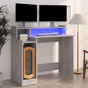 Desk with LED Lights Grey Sonoma 97x45x90 cm Engineered Wood