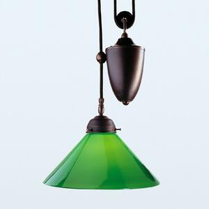 Berliner Messinglampen Jonas hanging light with a green lampshade