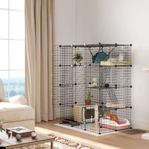 PawHut 4-Tier DIY Large Cat Cage with Hammock, Ramps, 5 Doors, Indoor Use for 1-3 Cats, Black