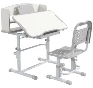 ZONEKIZ Height Adjustable Kids Study Table and Chair Set, with Drawer, Storage Shelf, 80 x 54.5 x 104 cm, Grey Aosom UK