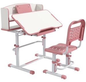 ZONEKIZ Height Adjustable Kids Study Table and Chair Set, with Drawer, Storage Shelf, 80 x 54.5 x 104 cm, Pink Aosom UK