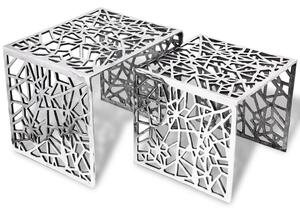 Two Piece Side Tables Square Aluminium Silver