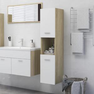 Bathroom Cabinet White and Sonoma Oak 30x30x130 cm Engineered Wood