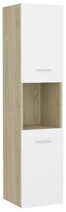 Bathroom Cabinet White and Sonoma Oak 30x30x130 cm Engineered Wood