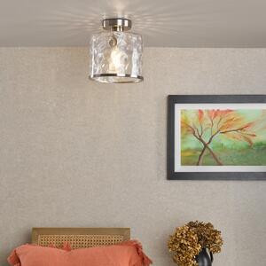 Dar Lighting Olsen Semi Flush Ceiling Light In Satin Chrome With Glass Shade