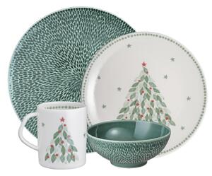 Porcelain Evergreen Carved Green 16 Piece Dinnerware Set -