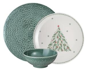 Porcelain Evergreen Carved Green 12 Piece Dinnerware Set -