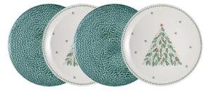 Porcelain Evergreen Carved Green Medium Plates - Set Of 4 -