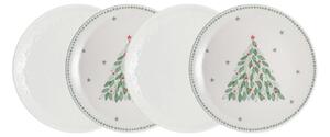Porcelain Evergreen Carved White Medium Plates - Set Of 4 -