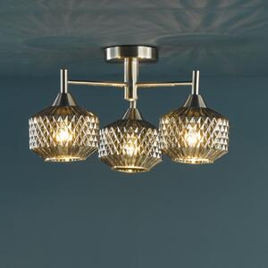 Dar Wisebuys Fabrienne 3 Light Semi Flush Ceiling Light In Satin Nickel And Smoked Glass