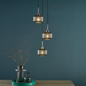 Dar Wisebuys Fabrienne 3 Light Cluster Ceiling Pendant In Satin Nickel And Smoked Glass