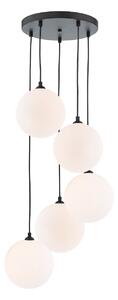 Dar Wisebuys Federico 5 Light Cluster Ceiling Pendant In Matt Black And Large Opal Glass