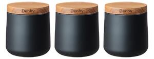 Denby Set Of 3 Black Storage Canisters -