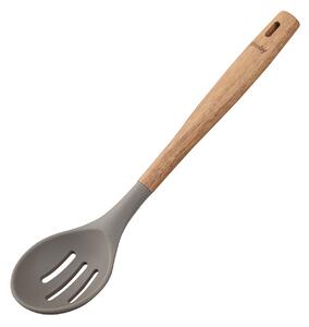 Acacia & Silicone Slotted Spoon Grey -