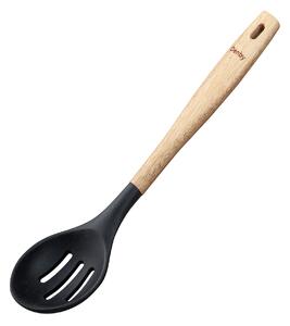 Acacia & Silicone Slotted Spoon Black -