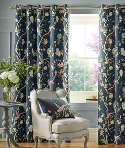 Laura Ashley Summer Palace Ready Made Eyelet Curtains Midnight