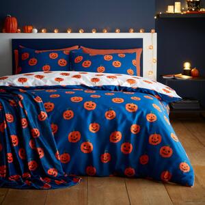 Catherine Lansfield Halloween Pumpkins Reversible Duvet Cover Bedding Set Navy