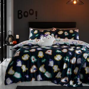 Catherine Lansfield Halloween Ghosts Reversible Duvet Cover Bedding Set Black