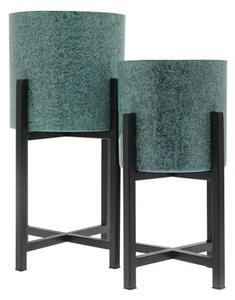 Country Living Set of 2 Aged Effect Metal Plant Pots & Stands