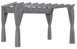 Outsunny 3.6 x 3(m) Outdoor Pergola Gazebo Retractable Canopy Garden Shelter Sun Shade Party with Curtains, Aluminum, Dark Grey
