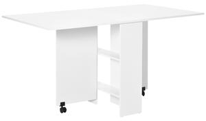 HOMCOM Mobile Folding Kitchen Table with 2 Wheels & 2 Storage Shelves, Drop Leaf Dining Table for Small Spaces, White Aosom UK