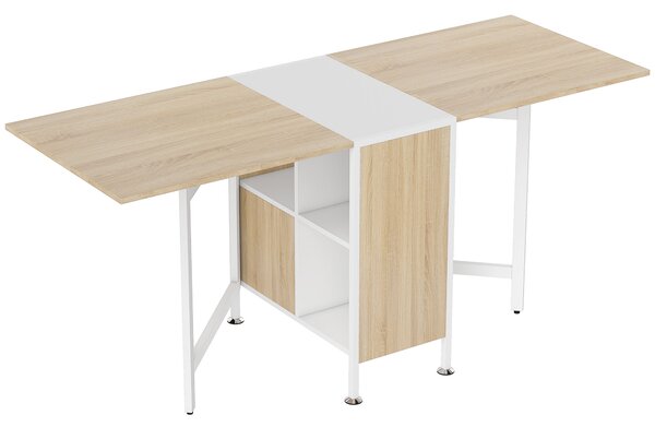 HOMCOM Foldable Dining Table Folding Workstation for Small Space with Storage Shelves Cubes Oak & White